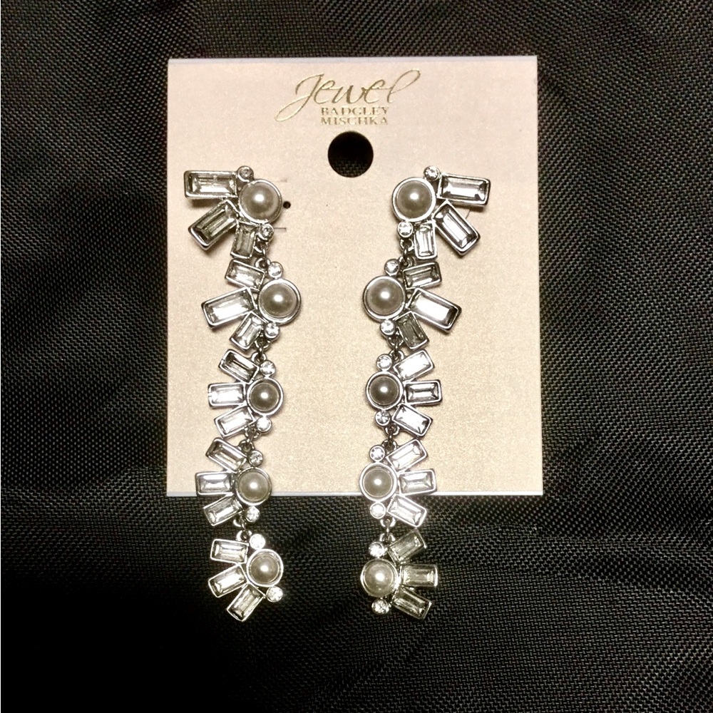 Jewel Badgley Mischka Linear Drop Earrings w/Crystals & Imitation Pearls
